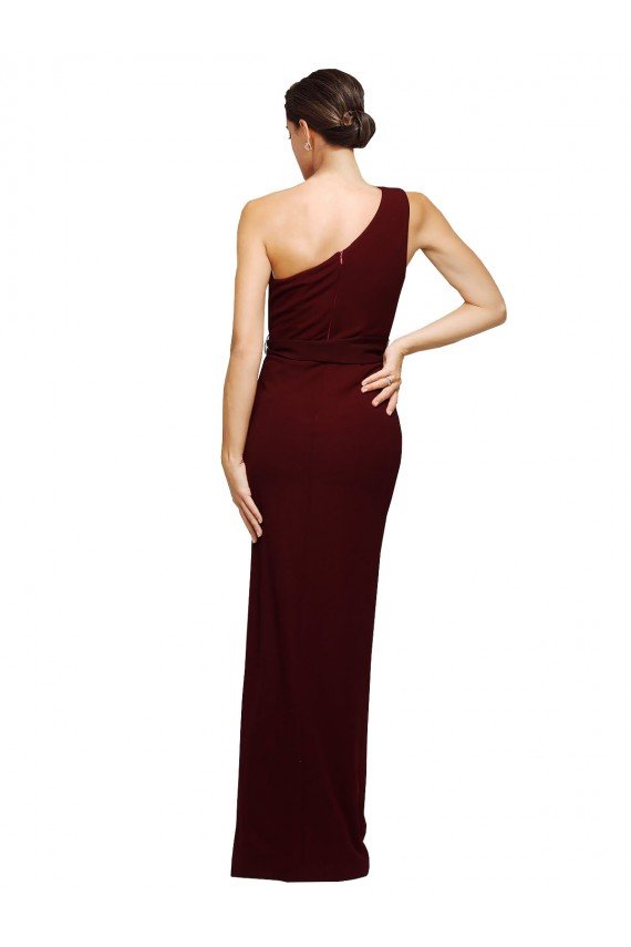 One Shoulder Sheath Crepe Prom Dress with High Side Split