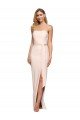 Full Length Low Back Strapless Crepe Prom Dress with Thigh High Side Split