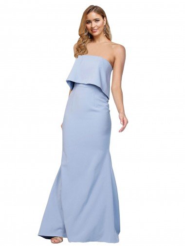 Discount Strapless Full Length Crepe Prom Dress with Bodice Overlay