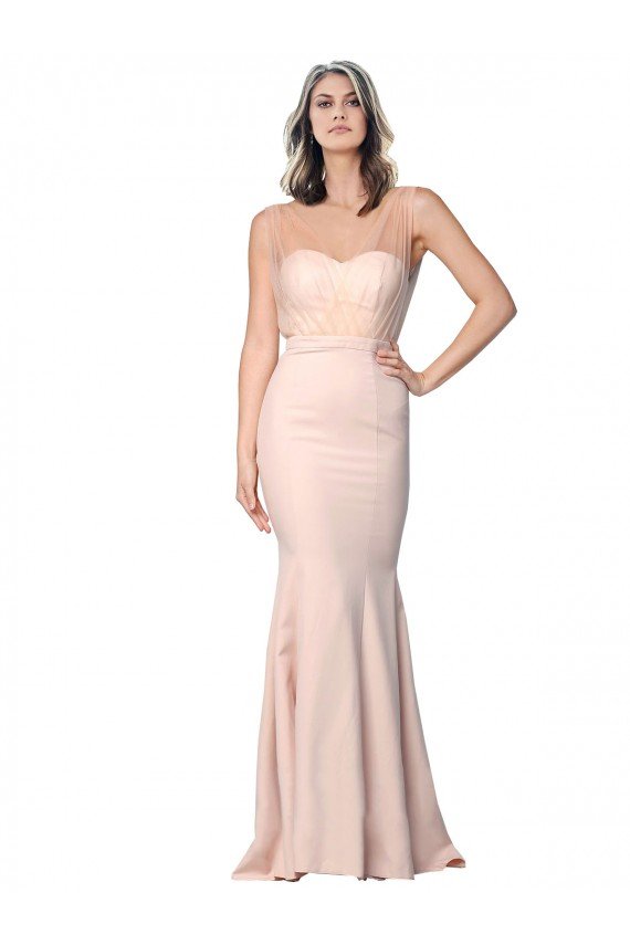 Full Length Sweetheart Crepe Prom Dress with Tulle Overlay