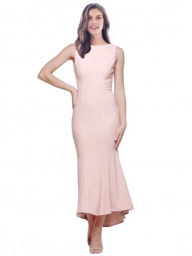 Discount High Neck Low V-Back Midi Length Crepe Cocktail Dress / Prom Dress