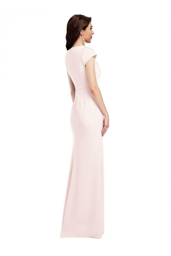 Cap Sleeve A-Line Crepe Prom Dress with Pockets
