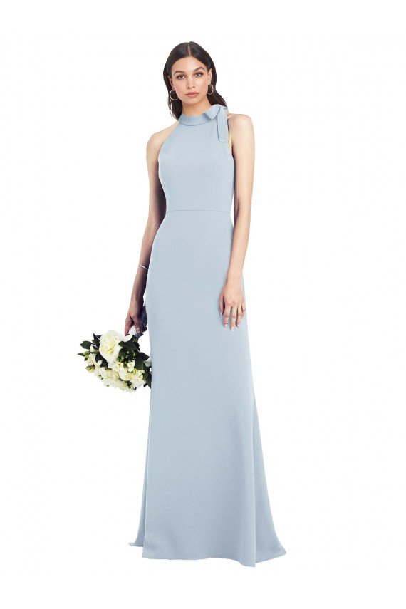 Halter Bow Neck Open Back Soft Full Length Trumpet Prom Dress