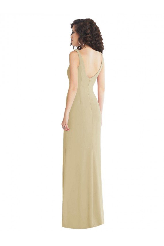 Wide Strap Slash Cutout Empire Crepe Prom Dress with Front Slit