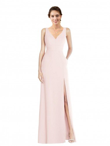 Discount Square Neck Low Back A-Line Prom Dress with Front Slit and Pockets