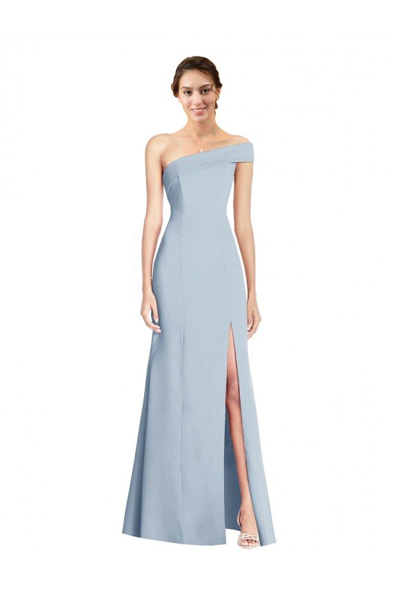 Asymmetrical Off the Shoulder Cuff Trumpet Crepe Prom Dress With Front Slit