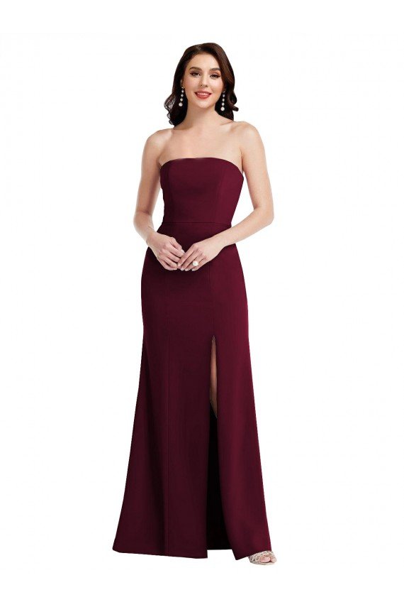 Strapless Crepe Maxi Prom Dress with Front Slit