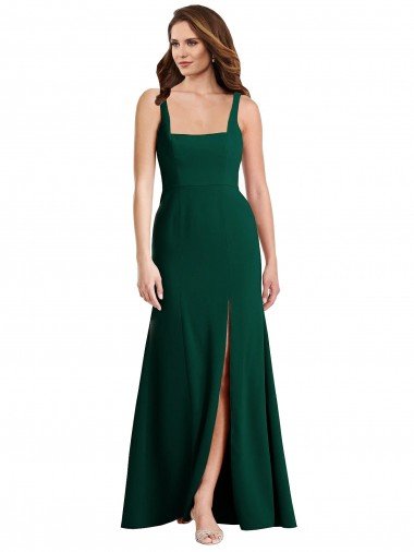 Discount Square Neck Trumpet Maxi Prom Dress with Front Slit