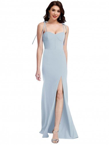 Discount Bustier Style Crepe Prom Dress with Bow Straps