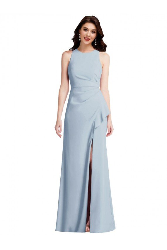 Halter Maxi Prom Dress with Cascade Ruffle Slit
