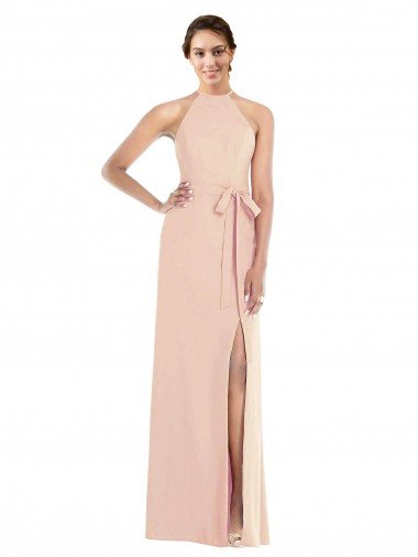 Discount Halter Criss Cross Cutout Back Maxi Crepe Prom Dress