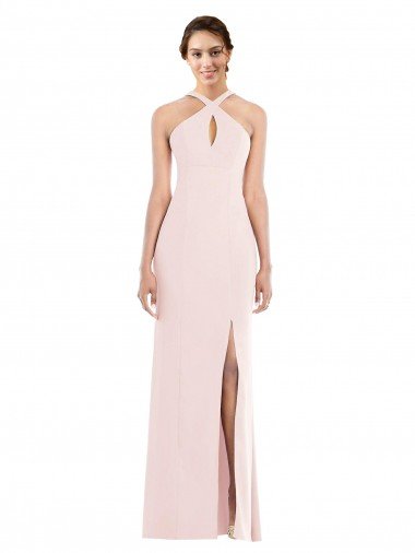 Discount Criss Cross Halter Princess Line Trumpet Crepe Prom Dress