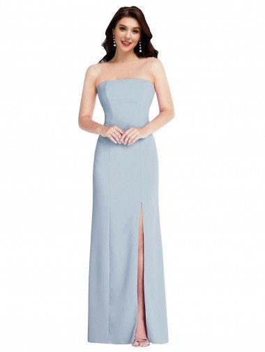 Discount Strapless Scoop Back Maxi Crepe Prom Dress with Front Slit