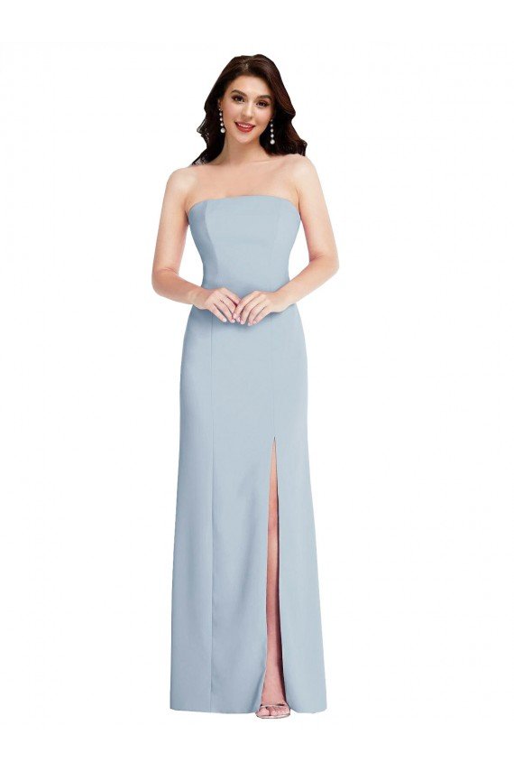 Strapless Scoop Back Maxi Crepe Prom Dress with Front Slit