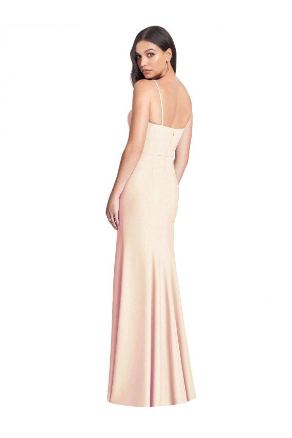 Seamed Bodice Crepe Trumpet Prom Dress with Front Slit