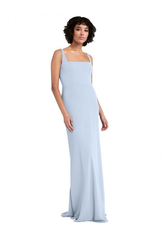 Slim Square Neck Fit and Flare Full Length Stretch Crepe Prom Dress