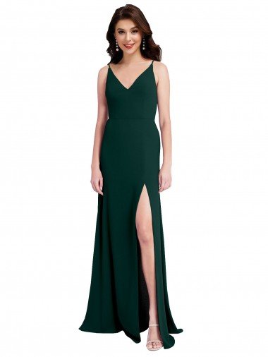 Discount Slim A-Line V-Neck Full Length Crepe Prom Dress with Side Slit