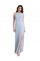 Fit and Flare High Neck Crepe Prom Dress with Side Slit