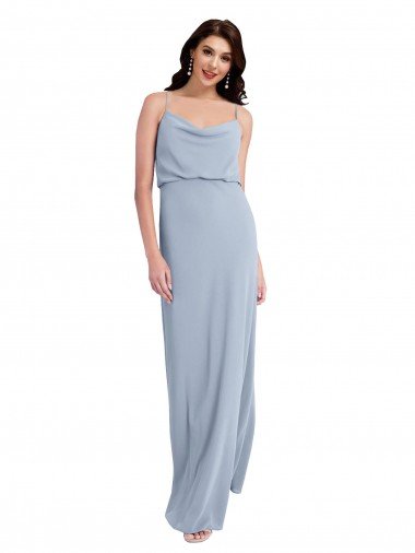 Discount Draped Cowl Neck Long Crepe Prom Dress with Spaghetti Straps