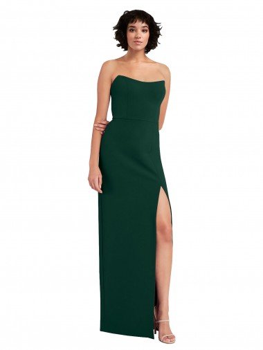 Discount Scooped Strapless Neckline Crepe Prom Dress with Side Slit
