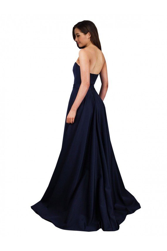 Sweetheart Neckline Low Back Long Crepe Prom Dress with High Leg Spit & Pockets