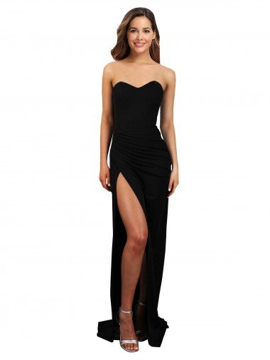 Discount Corset Style Strapless Crepe Prom Dress with High Split