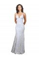 V-Neckline Backless Floral Patterned Sequin Formal Prom Dress