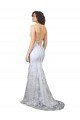 V-Neckline Backless Floral Patterned Sequin Formal Prom Dress