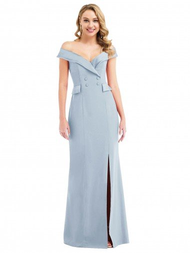 Discount Off the Shoulder Tuxedo Maxi Prom Dress with Front Slit