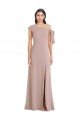 Off the Shoulder Tie Detail Maxi Crepe Prom Dress with Front Slit