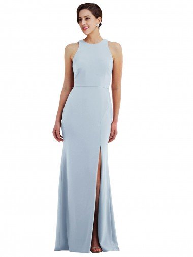 Discount Cutout Open Back Halter Maxi Crepe Prom Dress with Scarf Tie