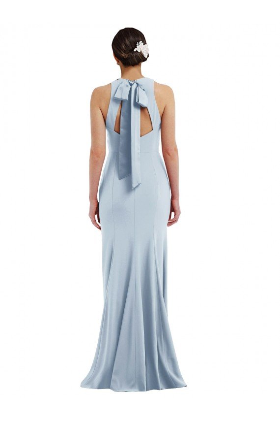 Cutout Open Back Halter Maxi Crepe Prom Dress with Scarf Tie