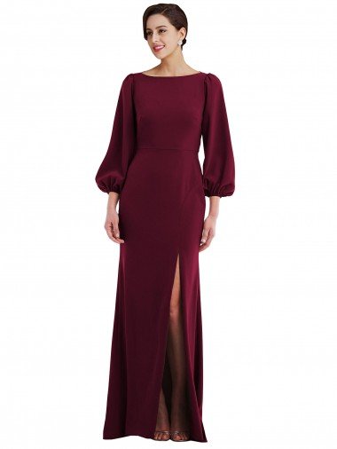 Discount Bishop Sleeve Open Back Trumpet Crepe Prom Dress with Scarf Tie