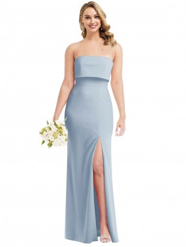 Discount Strapless Overlay Bodice Crepe Maxi Prom Dress with Front Slit
