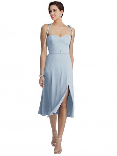 Discount Midi Cocktail Length Bustier Crepe Prom Dress with Back Bow Straps