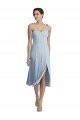 Midi Cocktail Length Bustier Crepe Prom Dress with Back Bow Straps