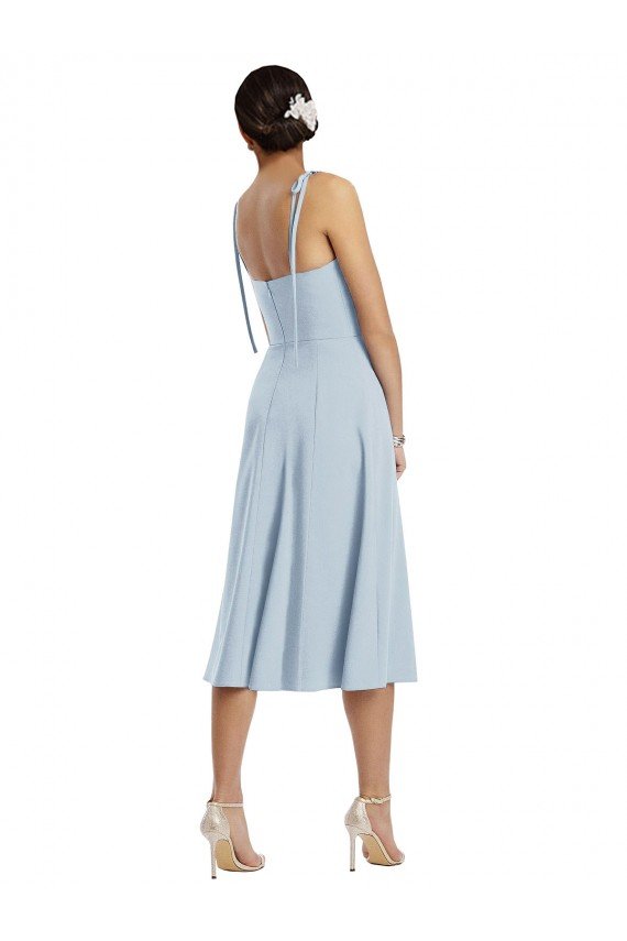 Midi Cocktail Length Bustier Crepe Prom Dress with Back Bow Straps