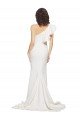 Ruched Long Sweep Train Crepe Prom Dress with Shoulder Ruffles