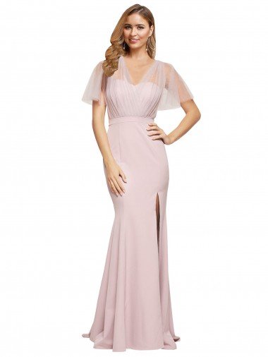 Discount Crepe Long Sweetheart Neckline Prom Dress with Tulle Overlay Shoulders