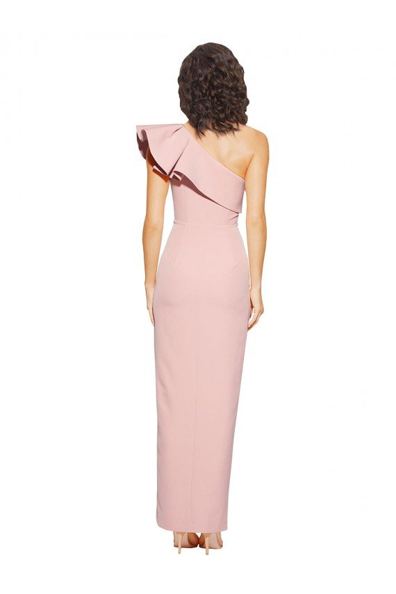Full Length One Shoulder Crepe Prom Dress with Side Leg Split