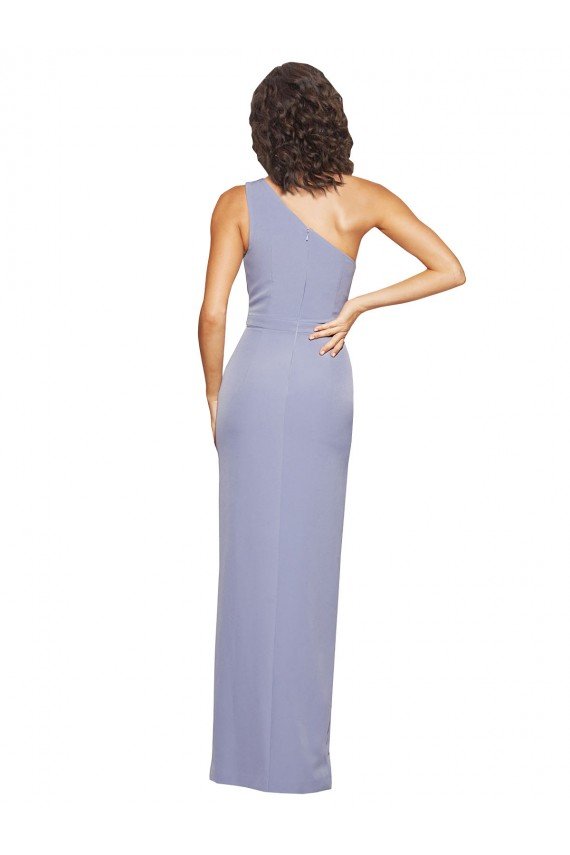 Floor Length One Shoulder Crepe Prom Dress with Pencil Skirt and Side Split