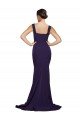 Square Neck Long Sweep Train Crepe Prom Dress with Thick Straps