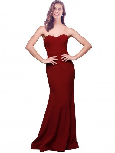 Discount Long Full Length Sweetheart Slim Crepe Prom Dress with Strapless Bodice