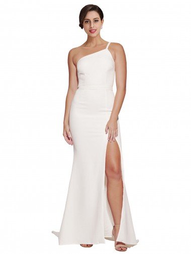 Discount Long Sweep Train Crepe Prom Dress with Side Split and One Strap