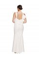 Full Length Square Neck Crepe Prom Dress with Asymmetrical Straps and Bow Back