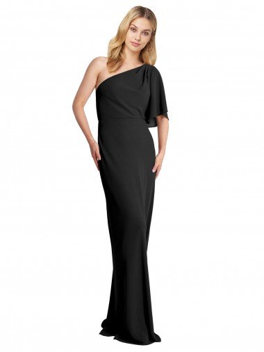 Discount Pleated One Shoulder Flutter Sleeves Slim Crepe Prom Dress