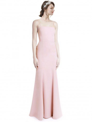 Discount Square Neck Criss Cross Open Back Slim Crepe Prom Dress with Spaghetti Straps