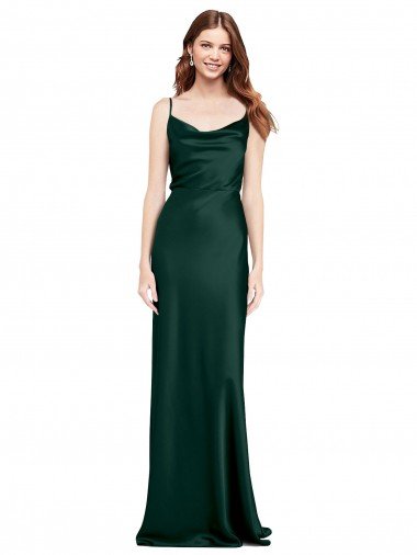 Discount Fitted Cowl Neck Long Stretch Satin Slip Prom Dress with V-Back