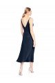 V-Neck Midi Length Short Stretch Satin Cocktail Prom Dress / Homecoming Dress V-Back