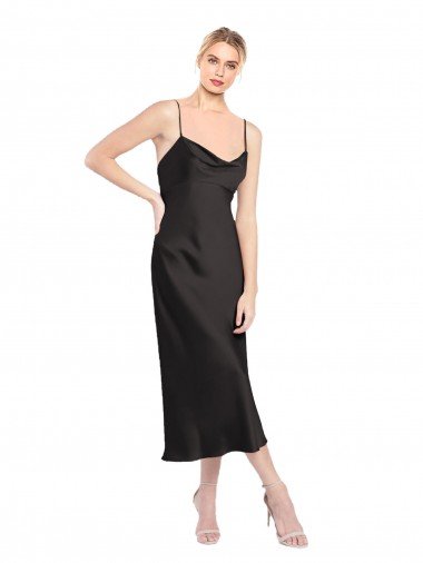 Discount Cowl Neck Midi Length Short Stretch Satin Slip Cocktail Prom Dress / Homecoming Dress